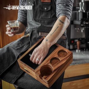 Mills 58mm Espresso Tamper Mat Stand Grind Knock Box For Coffee Filter Tamper Holder Walnut Wood Coffee Accessories for Barista