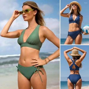 Slip reggiseno da bagno da donna Set bikini slim fit elasticizzato che si veste elegante e semplice fondo a vita alta