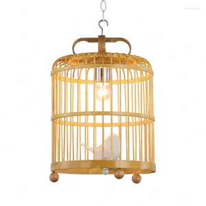 Pendant Lamps Bird Cage Chandelier Tea Room Restaurant Aisle Pavilion Chinese Single-Head Bamboo Art