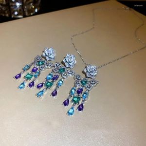 Colar brincos conjunto colorido zircão pedras bling colares flores borboleta gota de água moda jóias alta qualidade elegante