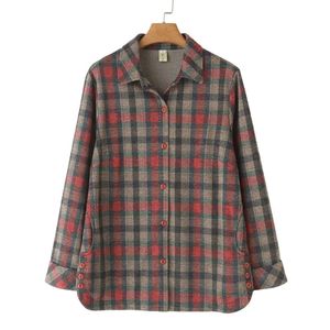 Long-sleeved Plaid Shirt Women Plus Size Autumn Winter Casual Clothing Blouses Outwear G51 8918 240126