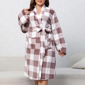 Kvinnors sömnkläder nattklänning varm badrock för kvinnor flanell förtjockad stor storlek fleece badrockar knä längd vinter cardigan ropa de dormir