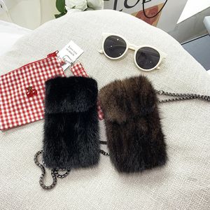 Mink Fur Crossbody Bag for Women Cute Exquisite Coin Purse Liten Mobile Telefon Bag Women's All-Match Axel telefonpåse 240127