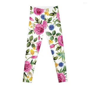 Pantaloni attivi Rose acquerello - Rosa Blu Giallo Verde Leggings con motivo floreale/botanico Palestra da donna