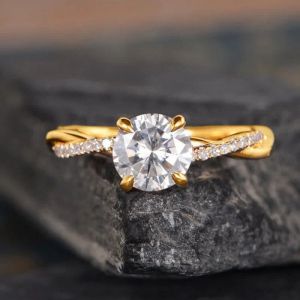 Twisted Delicate Zircon Engagement Wedding 14k Gold Ring For Women Twist Solitaire Eternity Bridal Women Promise Ring Anniversary Bands