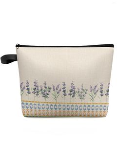 Sacos cosméticos flores de lavanda bohemia grande capacidade saco de viagem portátil bolsa de armazenamento de maquiagem feminina caso de lápis à prova dwaterproof água