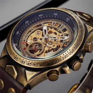 Männer Uhr Skeleton Automatische Mechanische Männliche Uhr Top Marke Luxus Retro Bronze Sport Militär Armbanduhr Relogio Masculino J1907210G