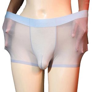 Underbyxor glänsande silkeslen boxershorts hög midja sömlösa sexiga stretch trosor underkläder män glansiga ren trosor ultratin