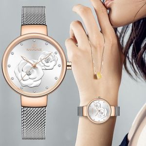 Orologio da donna NAVIFORCE Top Luxury Brand Maglia in acciaio Orologi da donna impermeabili Orologio da polso femminile al quarzo fiore Orologio da ragazza affascinante223G