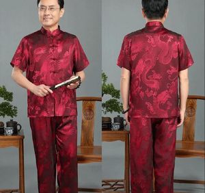 Wholesale Traditional Chinese Style Men Hanfu Suit Silk Satin Tang Clothes Kung Fu Tai Chi Sport Suits Casual Pajamas M-XXXL
