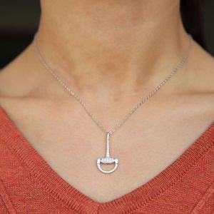 sterling silver micro pave cz snaffle bit pendant necklace for horse lover fine silver necklace high quality2639