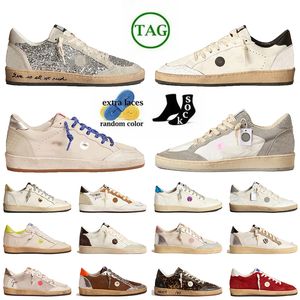 Partihandel Låg OG Original Ball Star Handgjorda Suede Leather Platform Designer Shoes Upper Vintage Silver Womens Mens Italy Brand Gold Glitter Sneakers Trainers