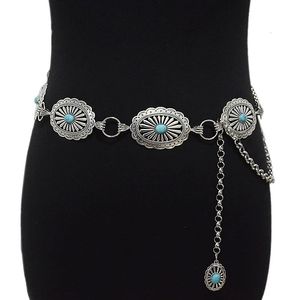 Western Concho łańcuchowy pasek dla kobiet dziewczyna bohemia Silvertone Oval Link Belts Metal Pase z klamrą na sukienkę Cowgirl Dżinsy 240119