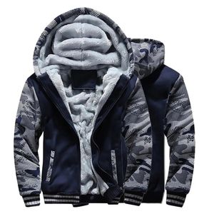 Inverno jaqueta com zíper camuflagem masculina hoodies engrossar retalhos streetwear velo quente jaquetas calças ao ar livre mangas compridas casaco 240119