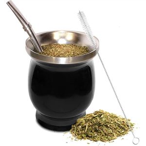 304 Rostfritt stål Yerba Mate Cup kaffemugg dubbel vägg 8oz argentinska yerba mate Gourd Tea Cup med halm och rengöringsborste 240119