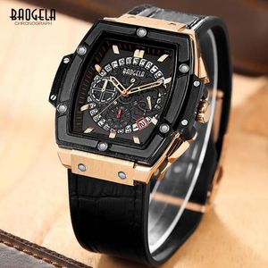 Baogela Chronograph Waterproof Quartz Wrist Watches For Men Rose Gold Leather Sports Stopwatch Relojios Masculinos 1703Rose Wristw284p