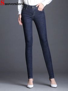 Hight midja mager blyerts jeans kvinna koreanska vintage casual stretch denim byxor översky 6xl streetwear slim kot pantolon 240124