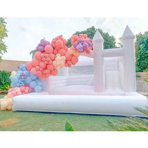 Inflável 3 em 1 branco casa de salto inflável pvc castelo saltitante comercial jumper bouncer combinação de salto com piscina de bolinhas e slide para fotos