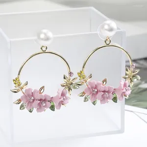 Ohrstecker Imitation Perle Schöne Blume Metall CZ Geschenk für Freund