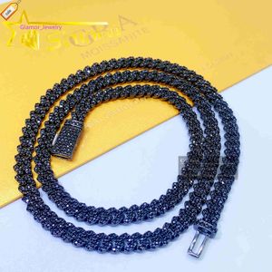 Billigt pris solid Sier 6mm 8mm Hip Hop Iced Out VVS Black Color Diamond Moissanite Cuban Link Chain