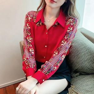 Women's Blouses Chiffon Printed Shirts Chinese Style Polo-Neck Full Ladies Clothing Loose FASHION Vintage Tops YCMYUNYAN