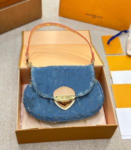 24SS Bolsa Feminina De Luxo Designer Denim SUNSET Medieval Yuanbao Grande Lingote Bolsa Feminina Bolsa Axilas Bolsa Crossbody Bolsa Bolsa De Ombro 27cm