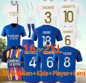 23 24 Lyon Futebol Jerseys Maillot de Foot Jean Lucas Ol 2023 2024 Home Football Shirt Aouar Barcola Castello Jr Cherki Boateng Dembele Gusto Homem Kids Kit Set Equipamento