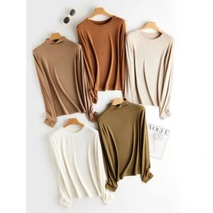 Autumn Winter Wool Soft Long Sleeve Tshirts Women Round Neck Slim Fit Basic Heating Tops 240118