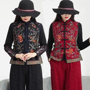 Women's Vests Traditional Chinese Women Vintage Elegant Vest Flower Embroidery Cotton Linen Tops Oriental Tang Suit