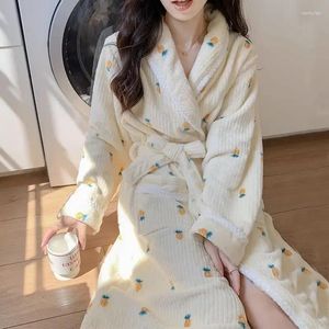 Mulheres sleepwear velo quente robe japonês manga homewear noite mulheres camisola cinto usa para floral inverno nightdress pijama longo