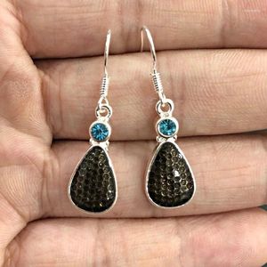 Dangle Earrings Charm Waterdrop Geometry For Women Silver Color Metal Black Hammering Textured Drop Jewelry Gifts