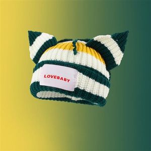 BeanieSkull Berretti Carino Multicolor Cappello all'uncinetto per le donne Inverno lavorato a maglia Hiphop Party Beanie Doppio strato Orecchie di gatto calde Berretto di lana276I