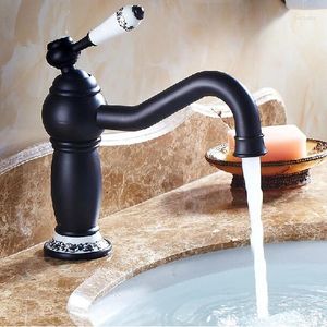 Bathroom Sink Faucets Black Antique Brass Retro Basin Mixer Taps With Blue And White Porcelain Swivel Spout Faucet B3218