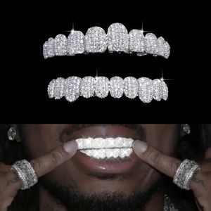 2PCS Hip Hop Cubic Zirconia Teeth Grills For Men, Top Bottom Teeth Grills, Holiday Party Gift