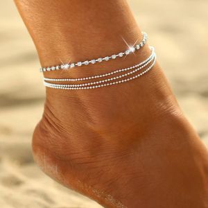 Bohemian Silver Color 14k White Gold Anklet Bracelet on the Leg Fashion Female Anklets Barefoot for Women Summer Retro Beach Foot Chain Jewelry