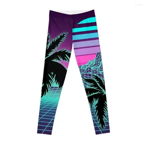 Aktive Hose Retro 80er Jahre Vaporwave Sonnenuntergang Sonnenaufgang mit Outrun Style Grid Print Leggings Fitness Kleidung Sport für Fitnessstudio Damen