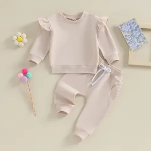 Conjuntos de roupas Infnat Baby Girls Spring Outfits Manga Longa Cor Sólida Calças de Moletom 2 PCS Conjunto de Roupas