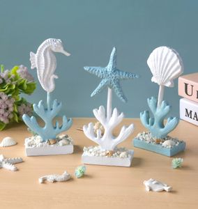 3PCSSET MARINE ORNAMENT RESIN HOME DECORATIONSORIES SEAHORSE STATRFISH SHELLIS FUGURINES FOR MEDITERRANEAN STYLE DECOR 240124