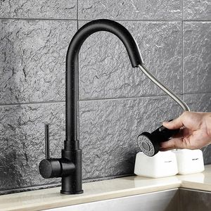 Kitchen Faucets Europe Style High Quality Brass Quartz Finished 360 Degree Rotating Sink Faucet With Pull Out Shower Head