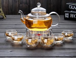 Чайный сервиз из боросиликатного стекла, набор чайных горшков, заварочный чайник, кофейный чайный лист, травяные 6 чашек, теплее чайник, подарок, кухонные аксессуары для дома 240119