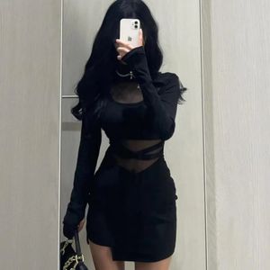 Sexy Black Fish Bone Dress Children's Autumn and Winter Small Fragrance Y2K Wrapped Hip Skirt Early Spring Women's Wear 240123