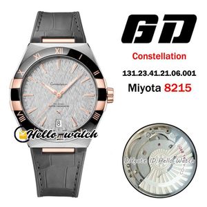 41mm Coaxial 131 23 41 21 06 001 Relógios Miyota 8215 Relógio Mens Automático Mostrador Branco Dois Tons Rosa Caso De Ouro Preto Pulseira De Couro H2202