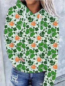 Futro kobiet 2024 Wydrukowane 3D St. Patrick Irish Festival Clover Clover Hooded Sweter