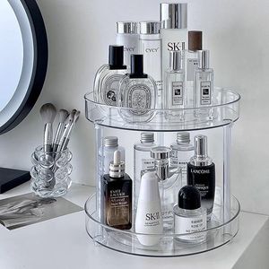 360 ° Rotertable Desktop Cosmetic Rack Badrumshylla Largecapacity Parfym Aromaterapi Skinvård Produktlagringsarrangör 240125