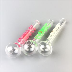 4 Inch Glass Oil Burner Pipe with 30mm Big Bowl 12mm 2mm Thick Clear Pyrex Straw Tube Red Green Yellow Colorful Glowing Octopus Hand Smoking Pipes