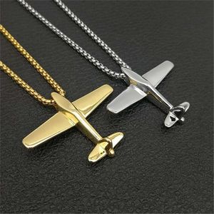 Flugzeug Flugzeug Halskette Anhänger mit Edelstahlketten für Männer Goldfarbe Herren Hip Hop Schmuck Geschenke 240119