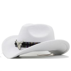 Cappello da cowboy occidentale da uomo semplice bianco da donna per gentiluomo Lady Jazz Cowgirl con cappellini sombrero da chiesa in pelle cloche 240124