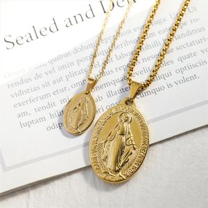 Ciondolo con medaglia miracolosa della Vergine Maria cattolica, solo pendente ovale in oro giallo 14k per la creazione di gioielli con collane