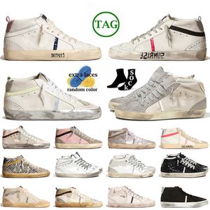 Sneakers Mid Star Italy Brand Luxury Glitter Silver Vintage Suede Designer Casual Shoes Gold Studs Pink Zebra Handmade Trainers Womens Mens Flat Ball Trainers