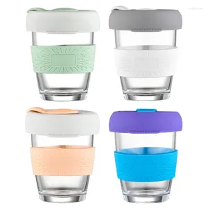 Wine Glasses 12oz/350ml Coffee Cup Portable Handy Travel Mug Glass Leak Proof Silicone Cover K0